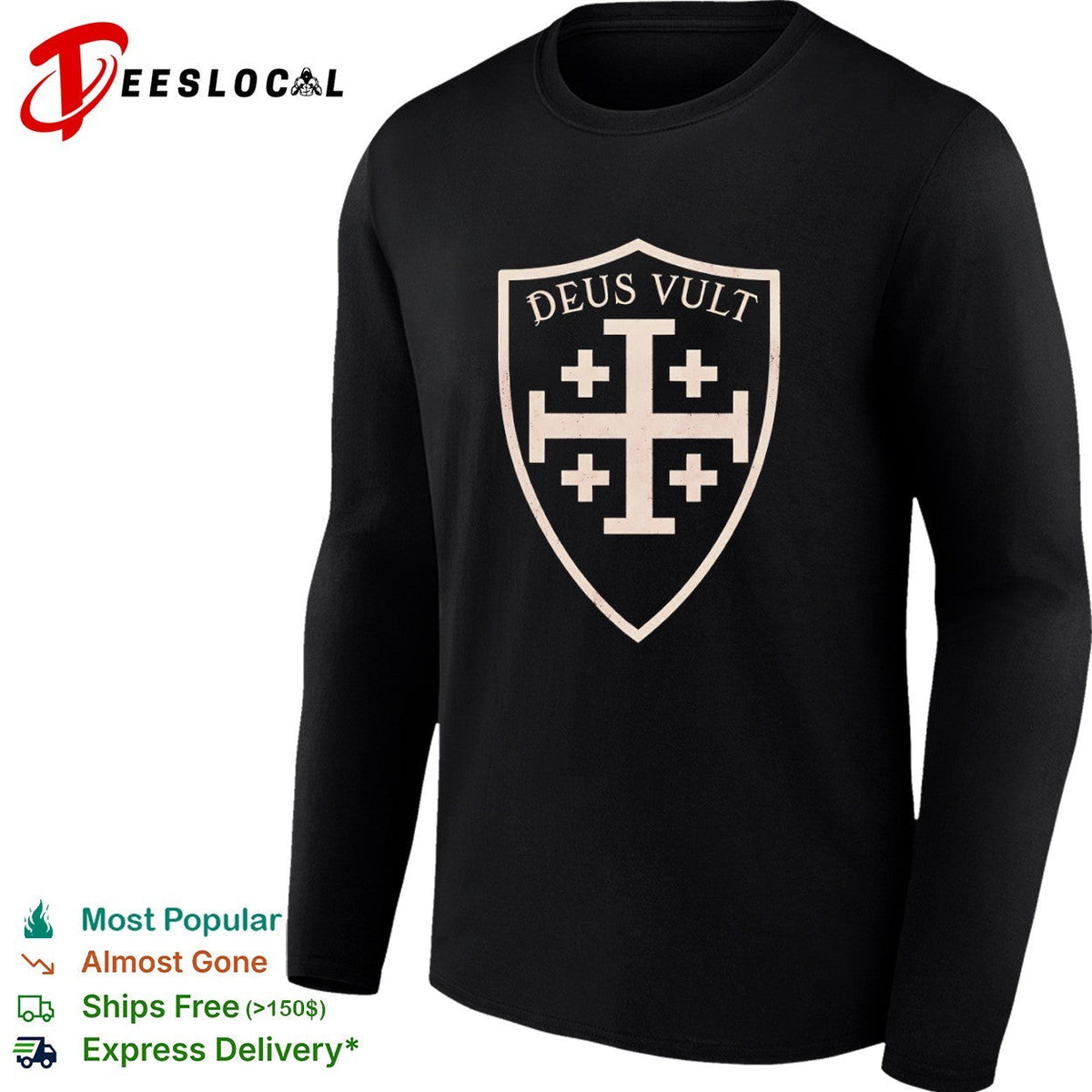 Deus Vult Jerusalem Cross Shield Medieval Crusader Symbol Knights Templar shirt Unisex