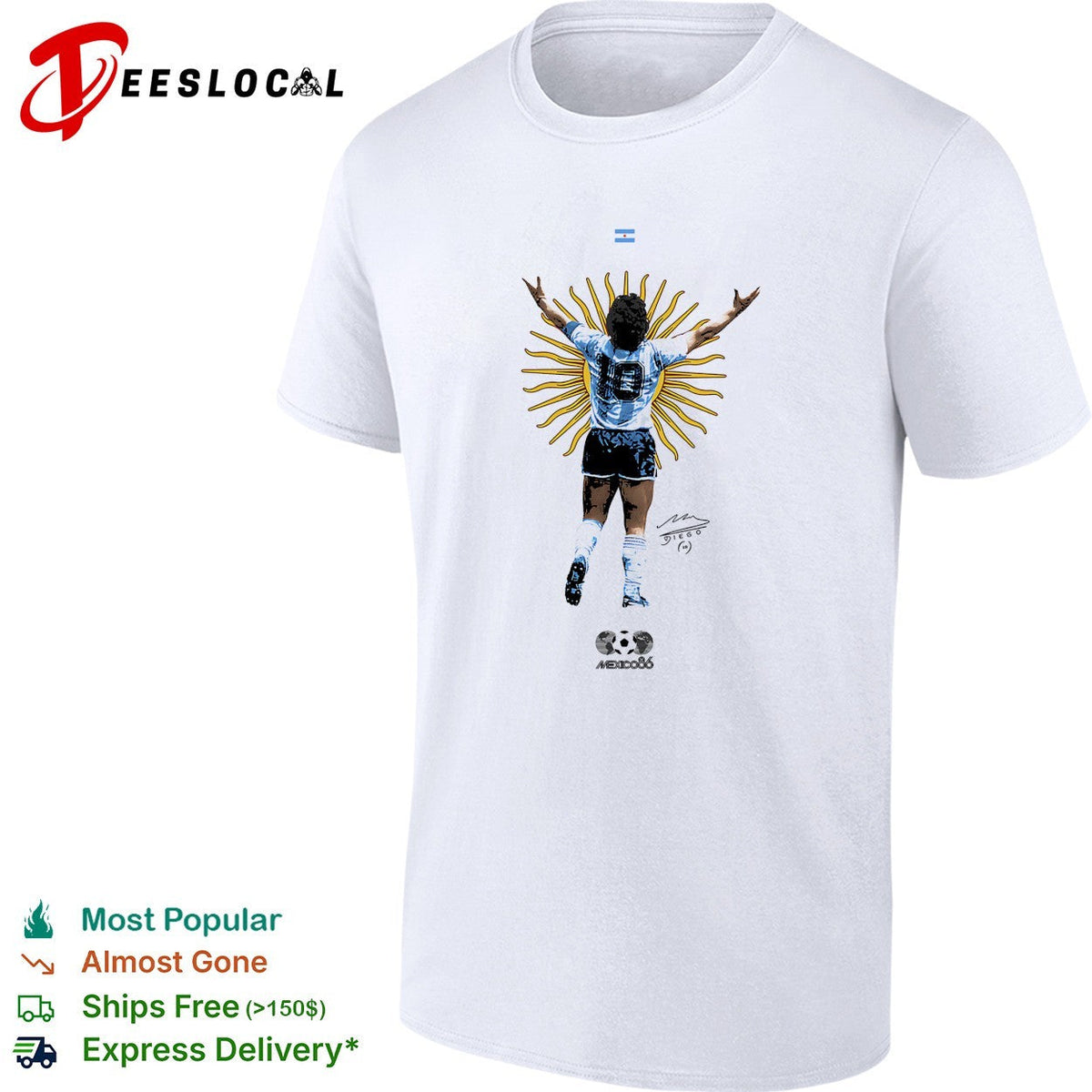 Diego Maradona Argentina Mexico 86 signature shirt Unisex