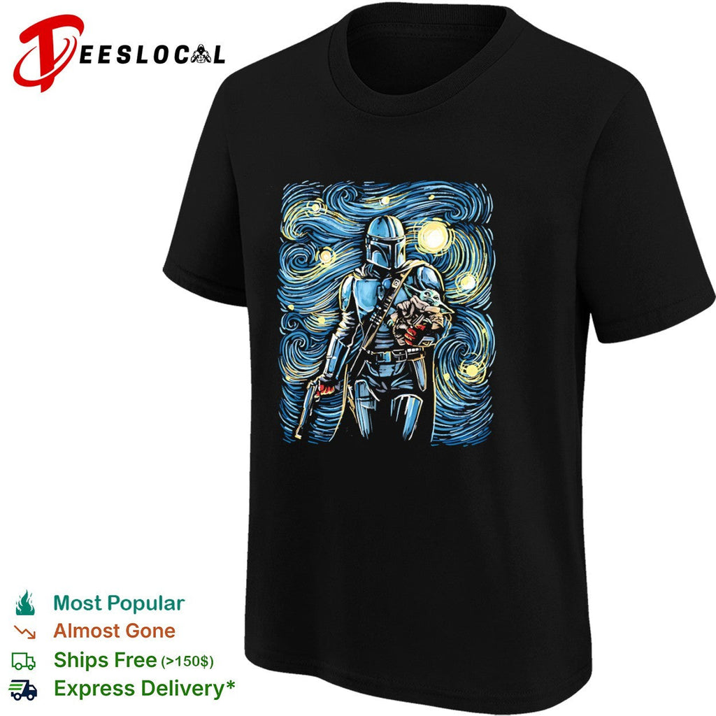 Din Djarin and Din Grogu in the style of Van Gogh’s Starry Night shirt Unisex