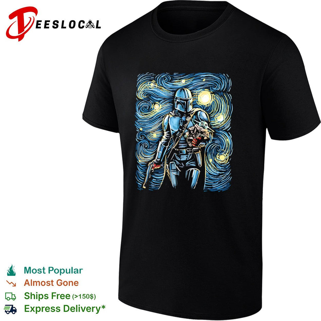 Din Djarin and Din Grogu in the style of Van Gogh’s Starry Night shirt Unisex