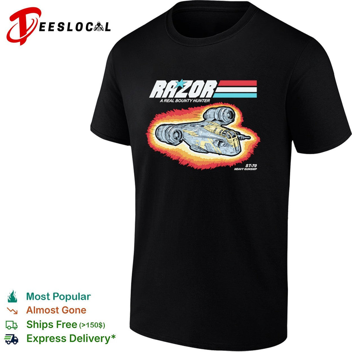 Din Djarin’s Razor Crest in the style of GI Joe shirt Unisex