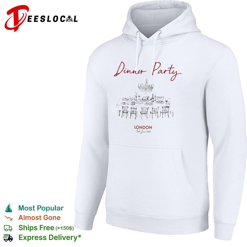 Dinner Party London 3rd June 2026 Table Chandelier Wine shirt Unisex