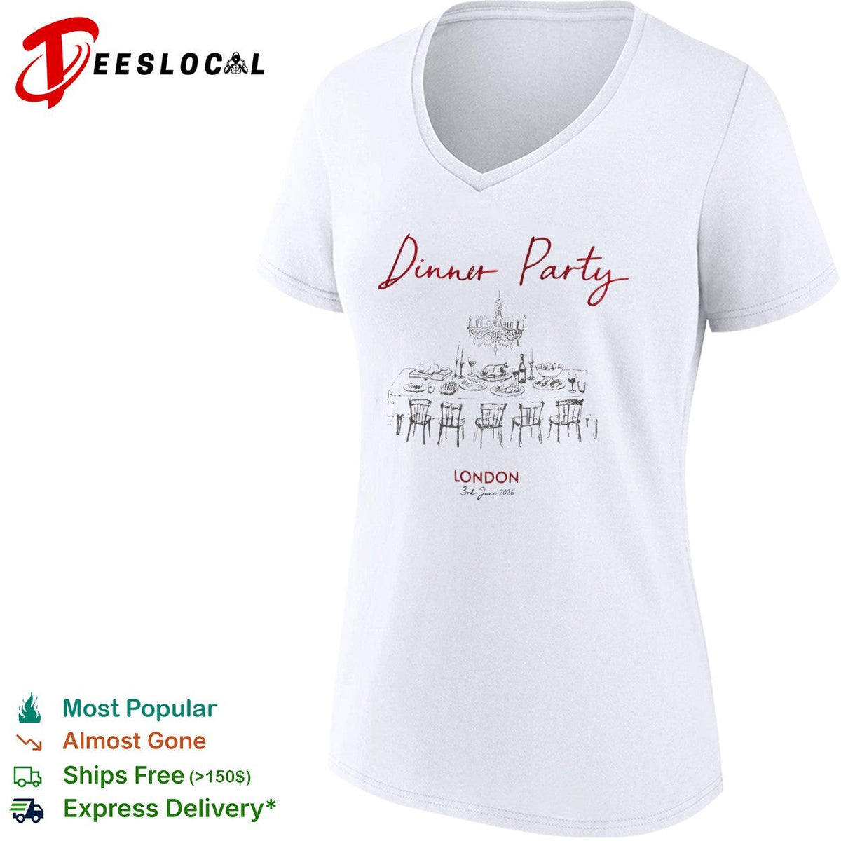 Dinner Party London 3rd June 2026 Table Chandelier Wine shirt Unisex