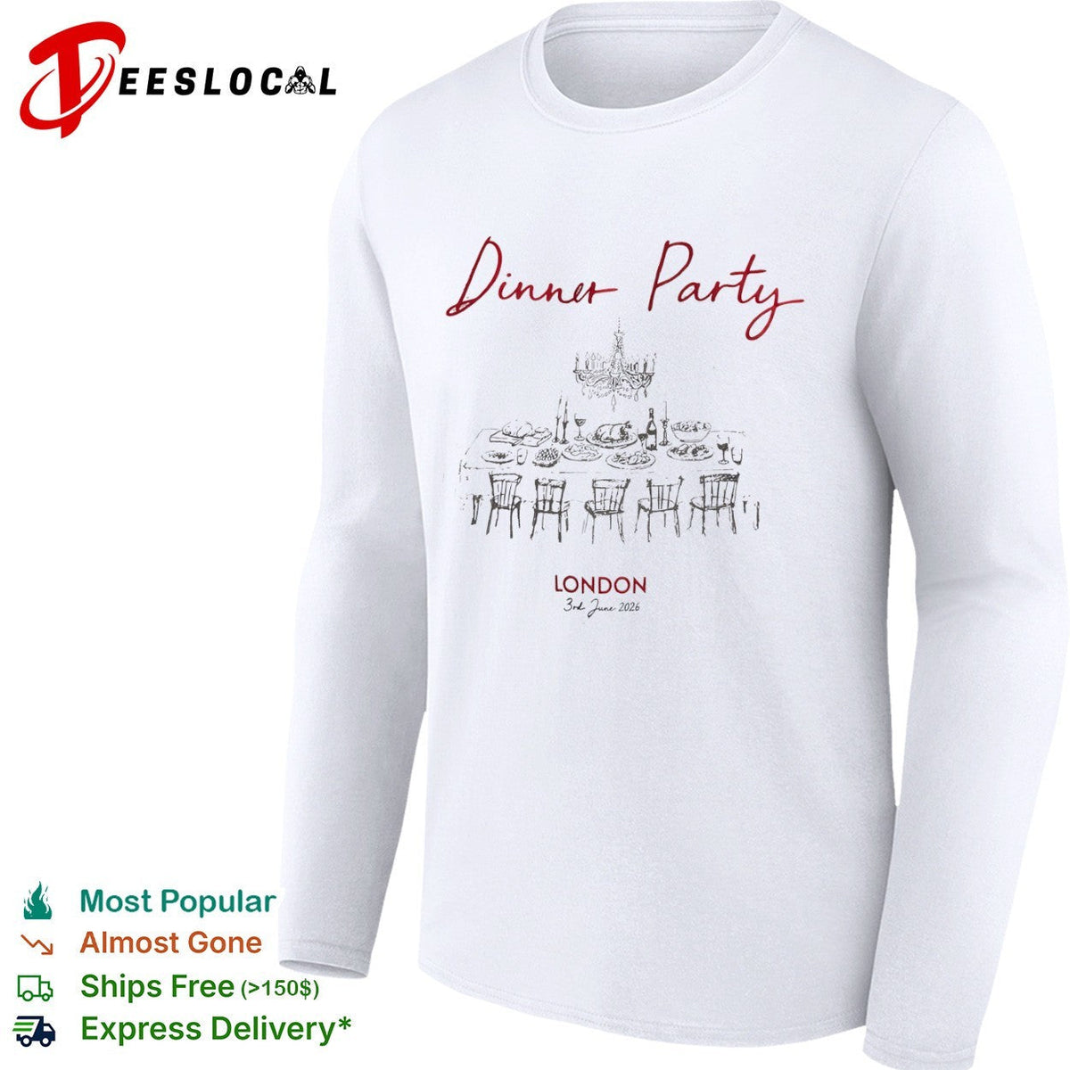 Dinner Party London 3rd June 2026 Table Chandelier Wine shirt Unisex