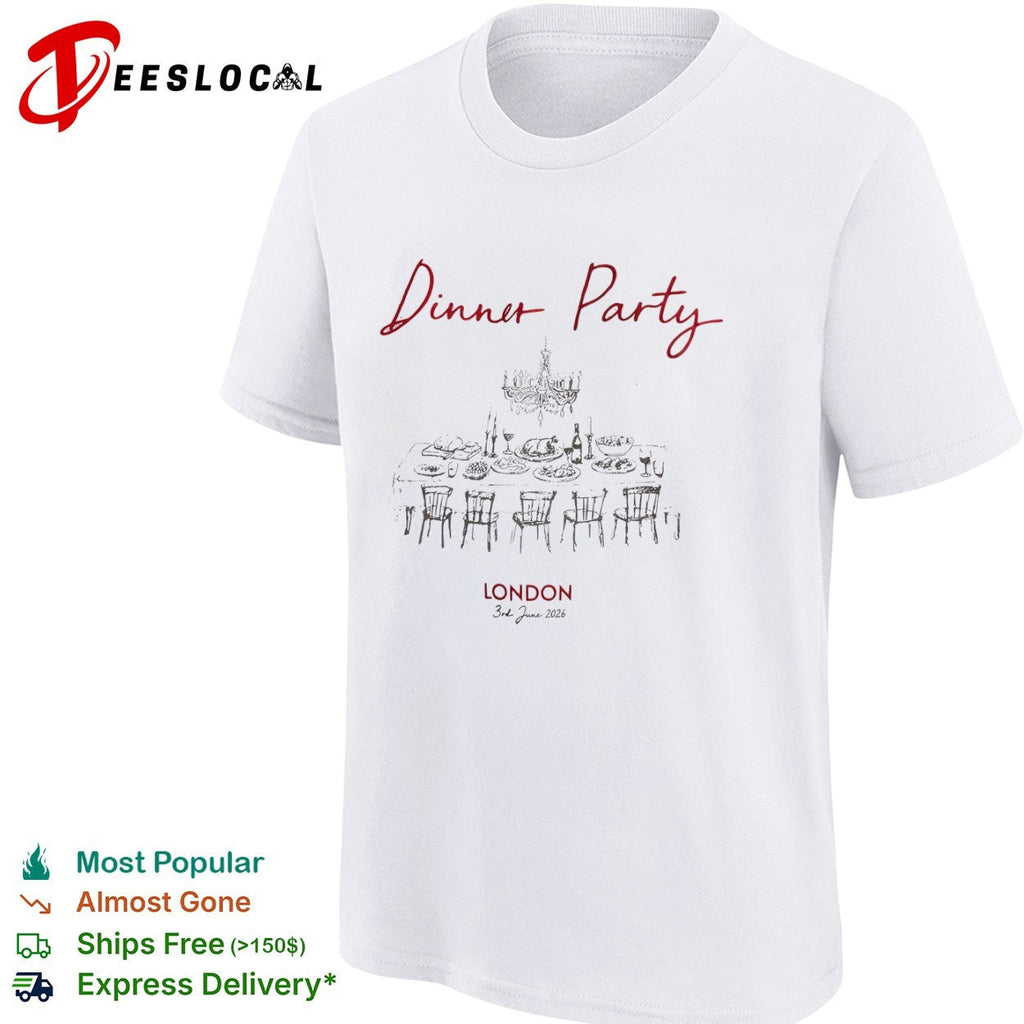 Dinner Party London 3rd June 2026 Table Chandelier Wine shirt Unisex