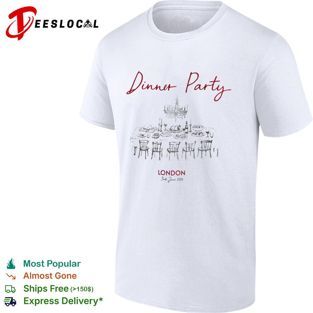 Dinner Party London 3rd June 2026 Table Chandelier Wine shirt Unisex