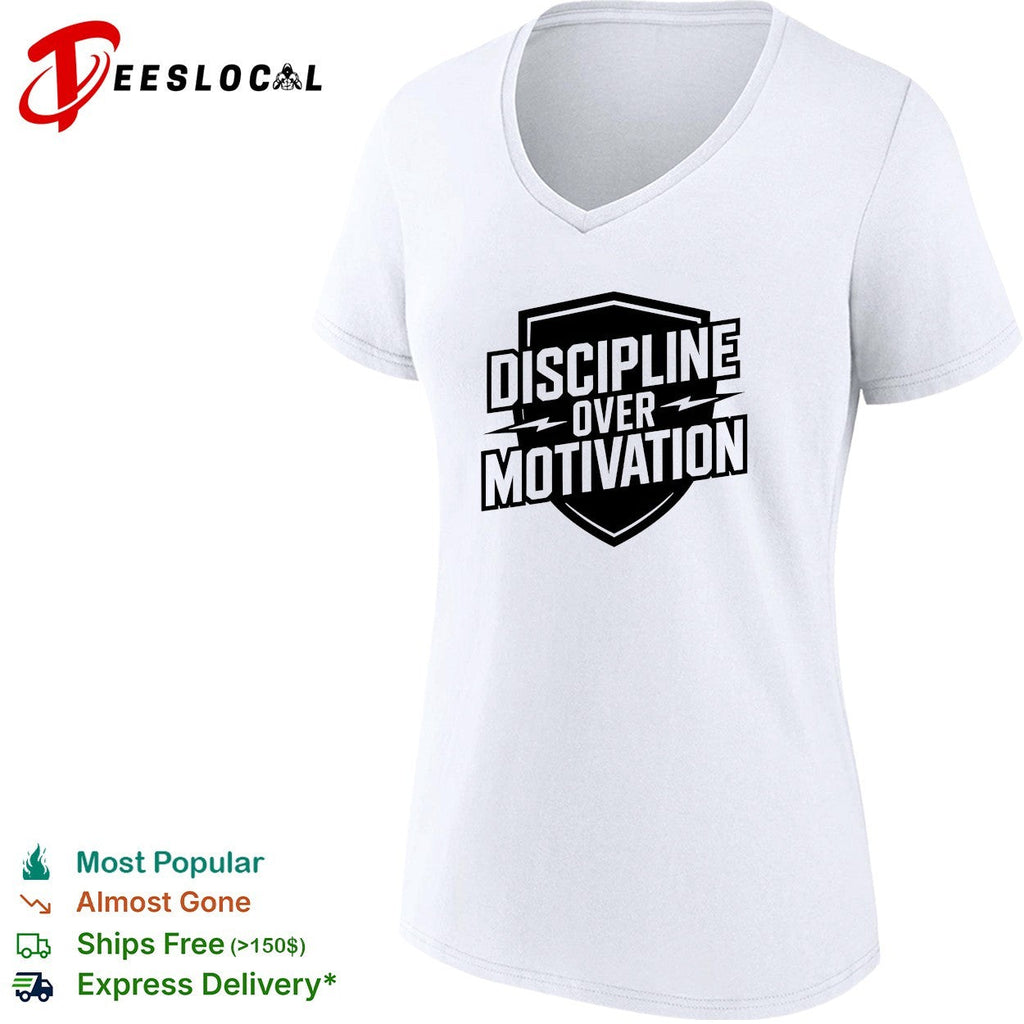Discipline over Motivation shield text fitness motivational athletic gym shirt Unisex