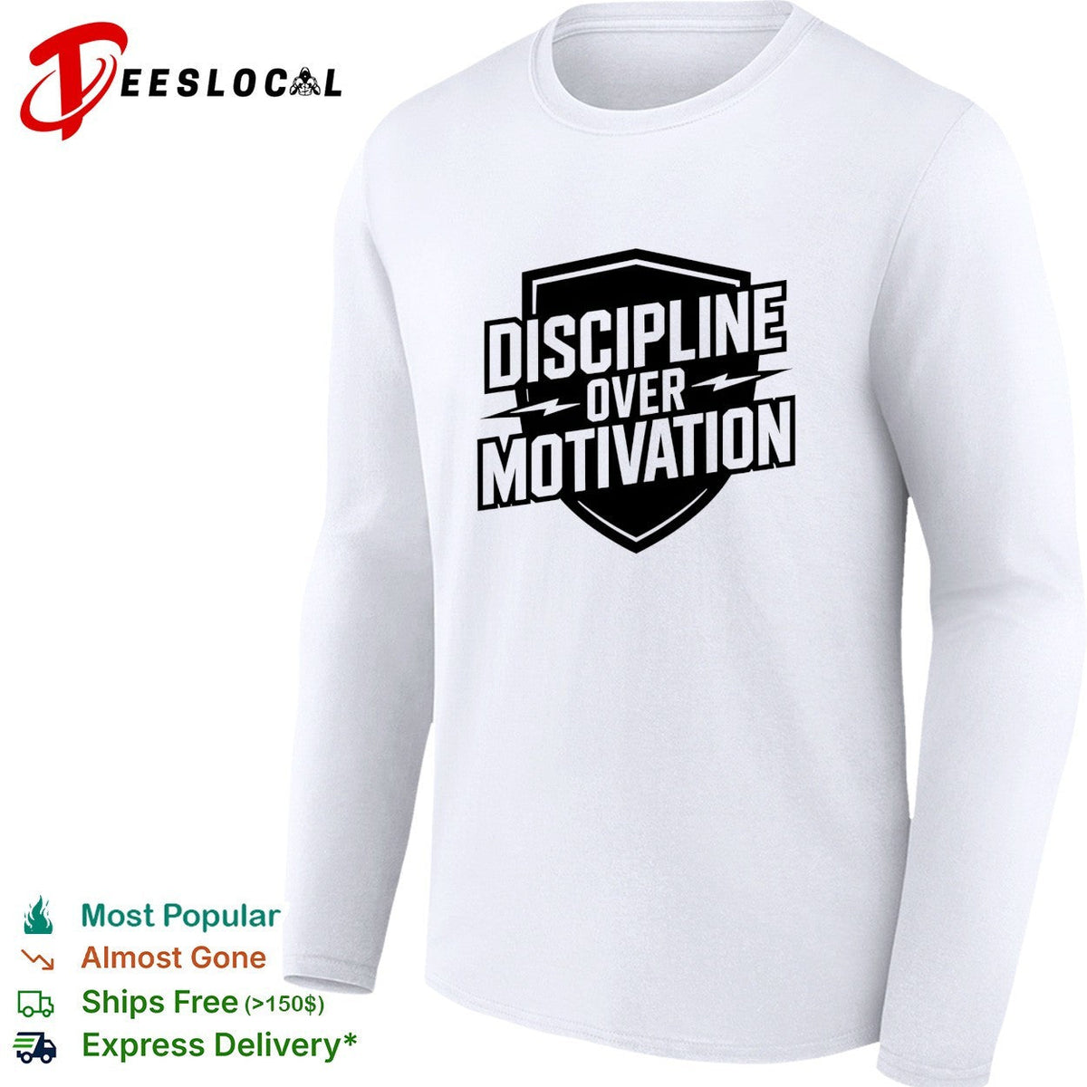 Discipline over Motivation shield text fitness motivational athletic gym shirt Unisex