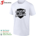 Discipline over Motivation shield text fitness motivational athletic gym shirt Unisex