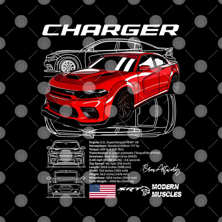Dodge Charger Hellcat Red T Shirt Unisex