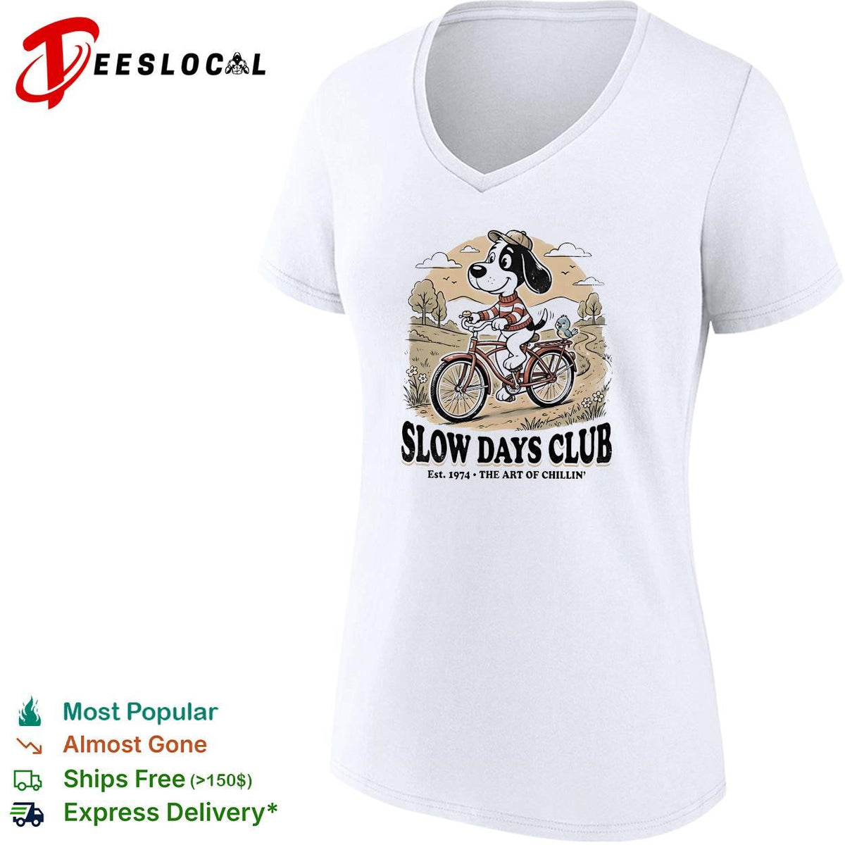 Dog driving bicycle Slow days club dog bicycle vintage badge shirt Unisex