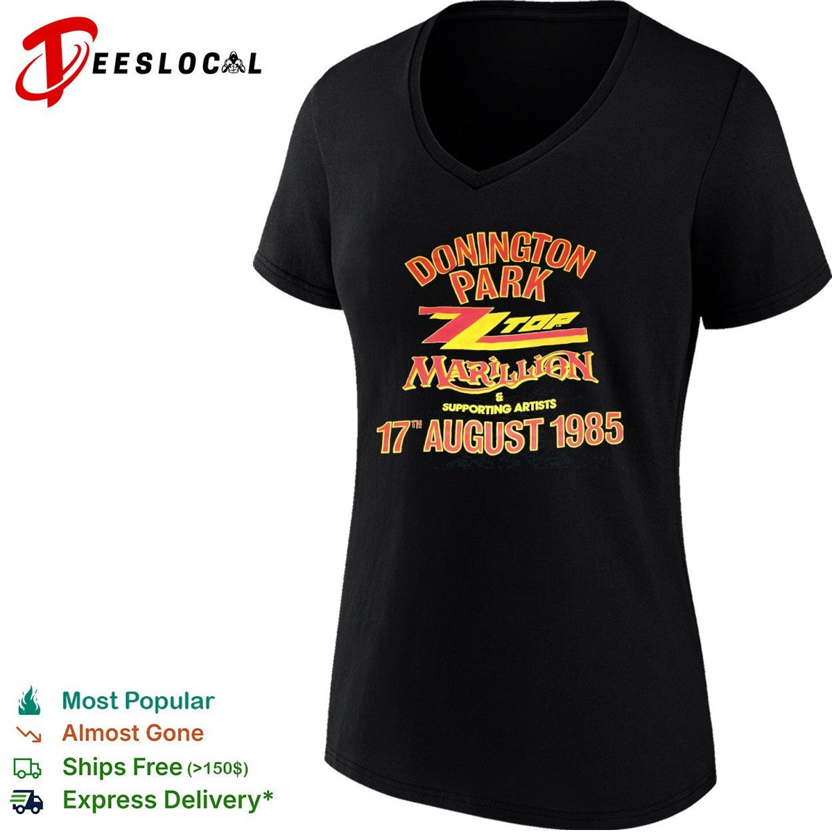 Donington Park ZZ Top Marillion and supporting artists 17 August 1985 concert shirt Unisex