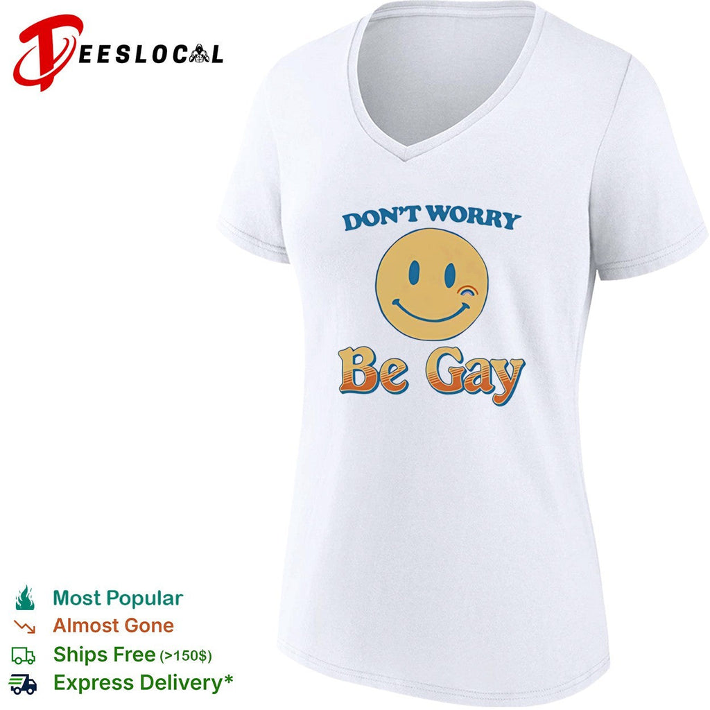 Don’t Worry Be Gay Smiley Face Rainbow Design Pride LGBTQ shirt Unisex