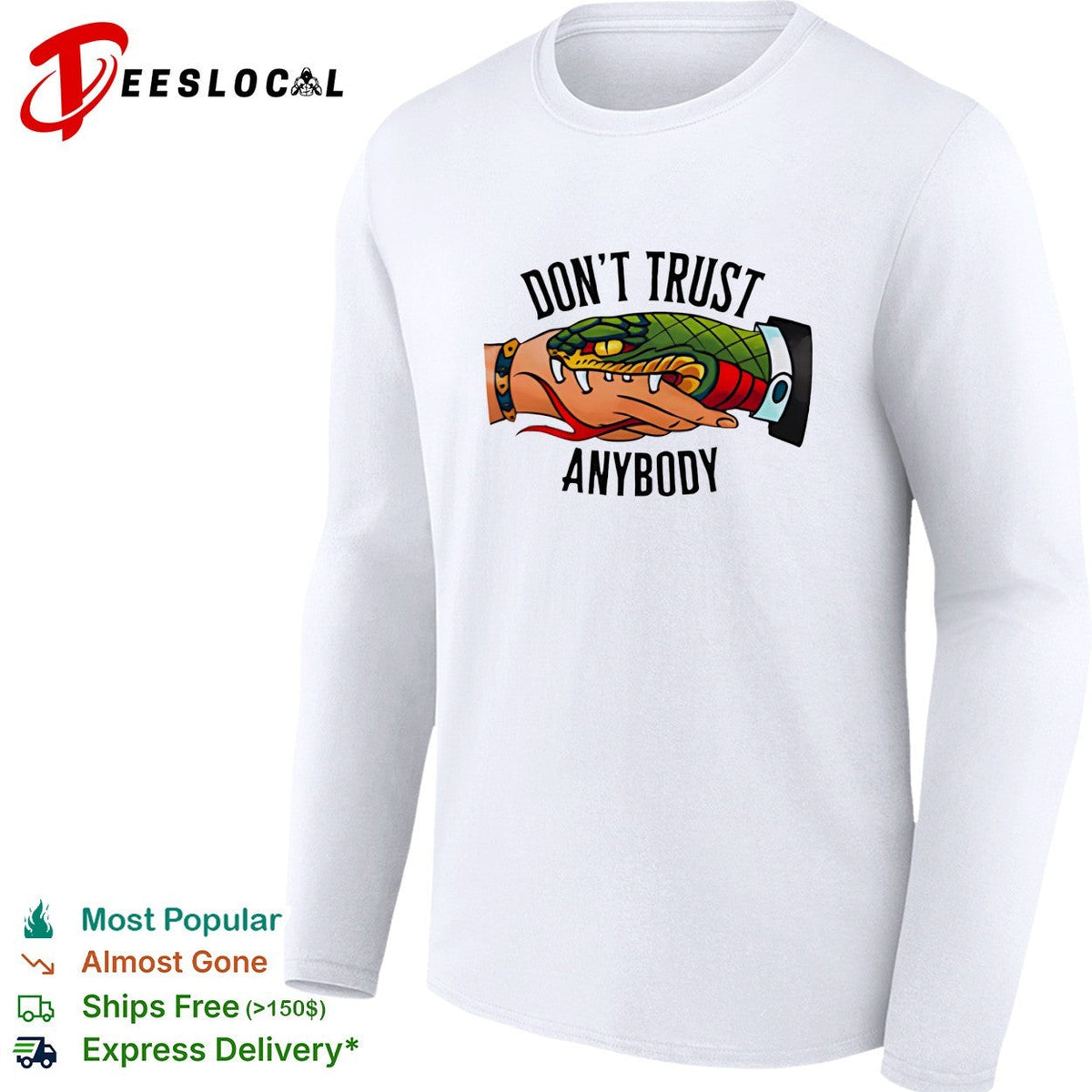 Don’t trust anybody snake biting hand traditional tattoo style illustration graphic shirt Unisex