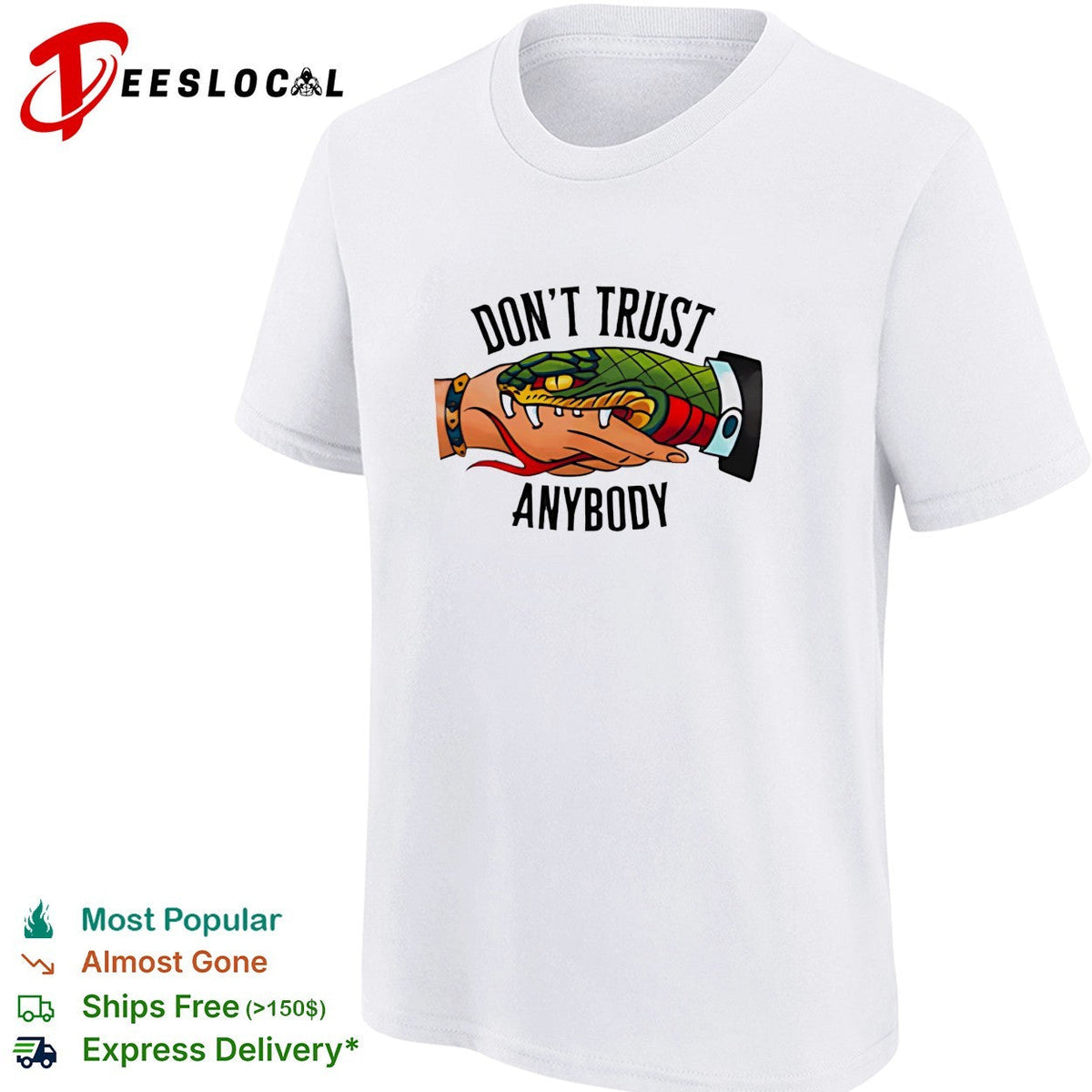 Don’t trust anybody snake biting hand traditional tattoo style illustration graphic shirt Unisex
