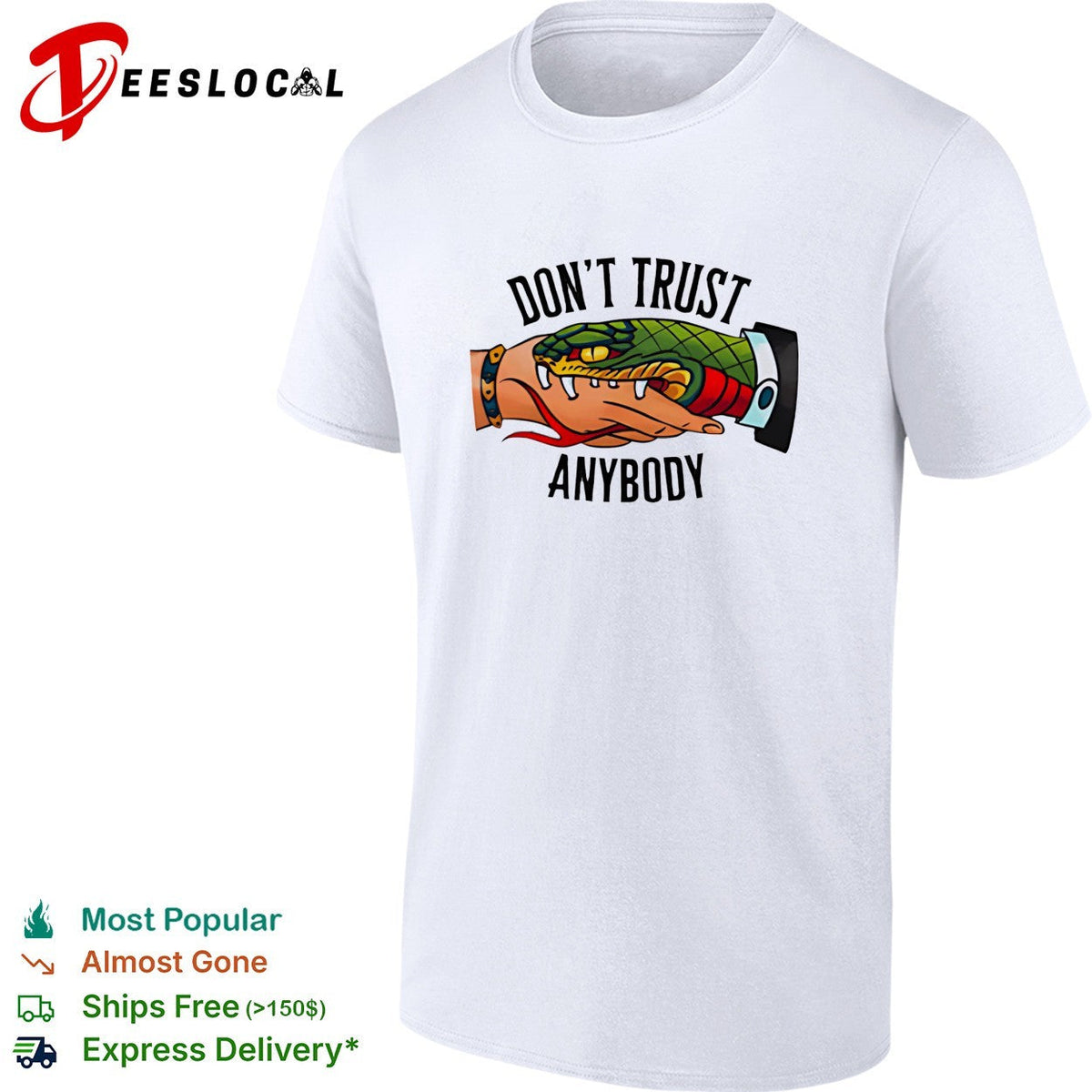 Don’t trust anybody snake biting hand traditional tattoo style illustration graphic shirt Unisex