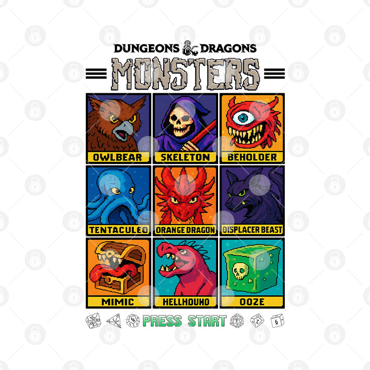 Dungeons & Dragons Wizards Of The Coast Monster Select Menu T Shirt Unisex