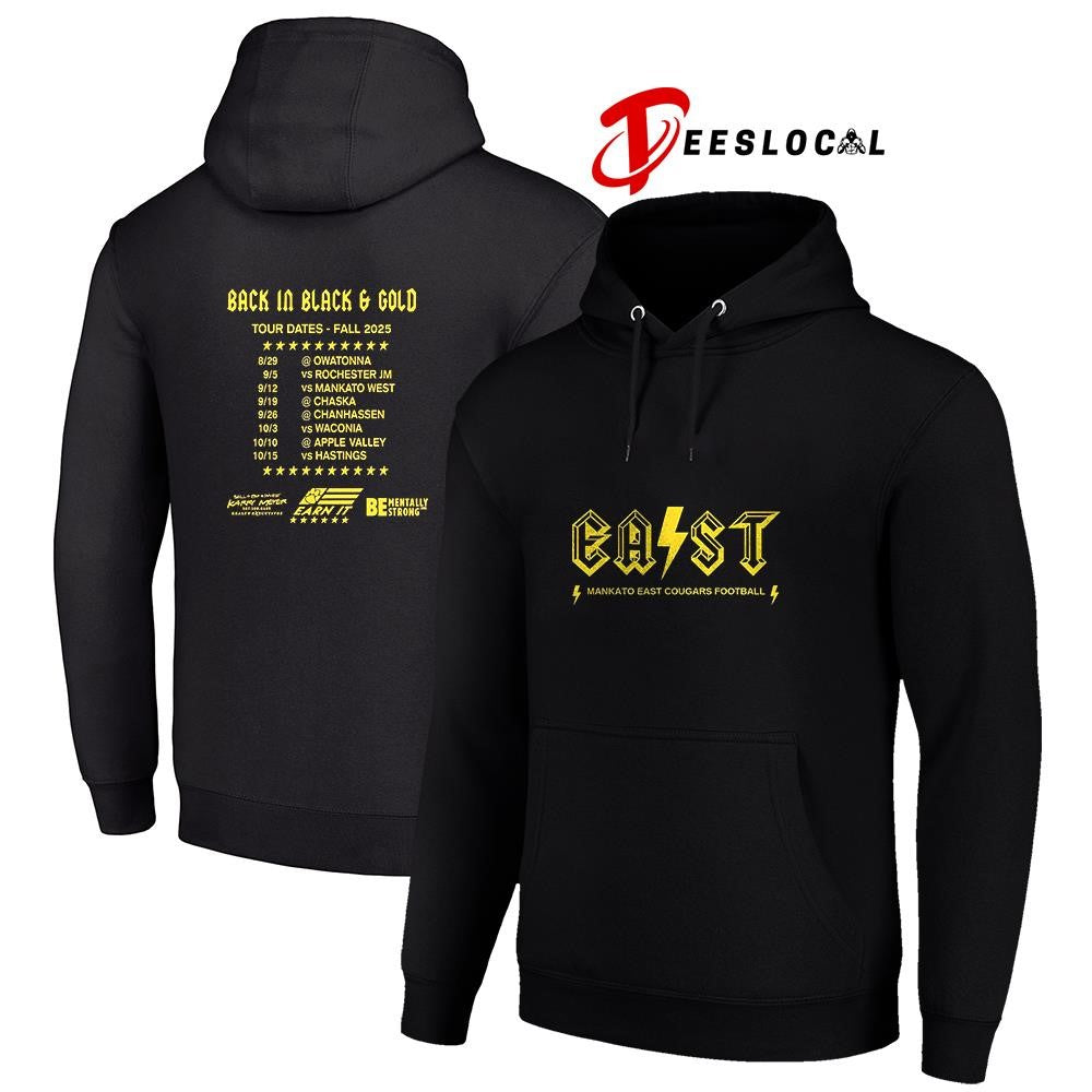 EAST Mankato East Cougars football Back in black and gold graphic shirt Unisex