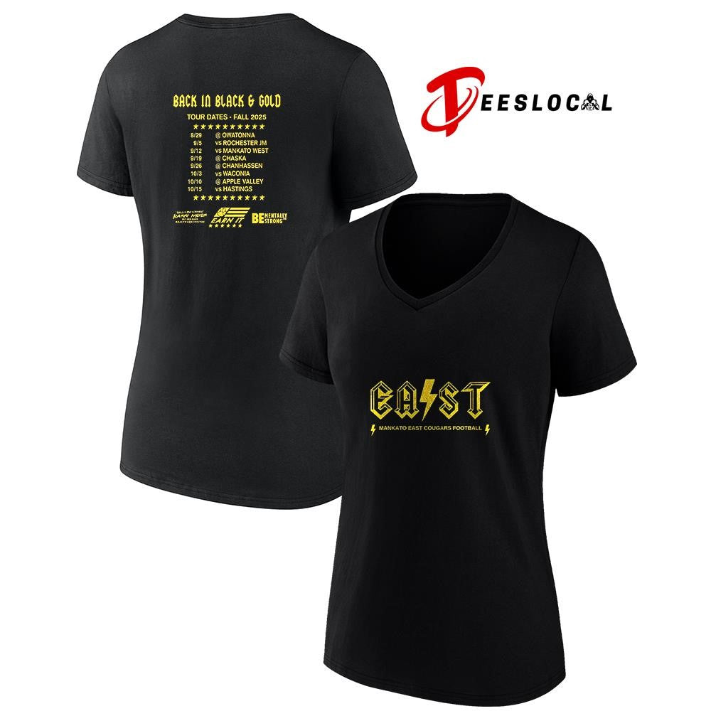EAST Mankato East Cougars football Back in black and gold graphic shirt Unisex