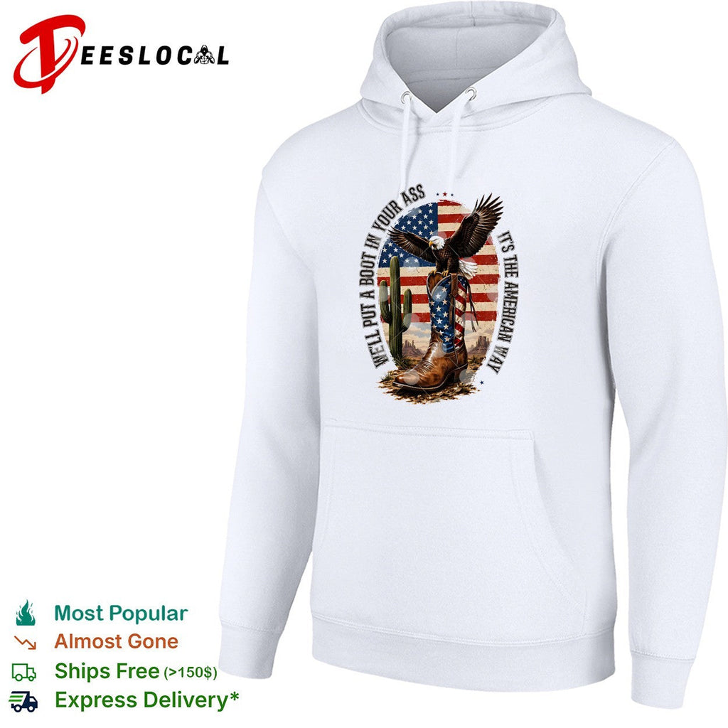 Eagle cowboy boots USA flag desert patriotic slogan bold shirt Unisex