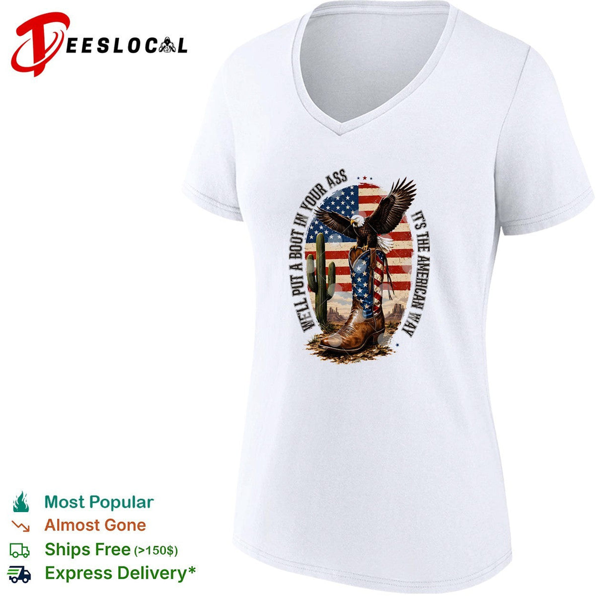 Eagle cowboy boots USA flag desert patriotic slogan bold shirt Unisex