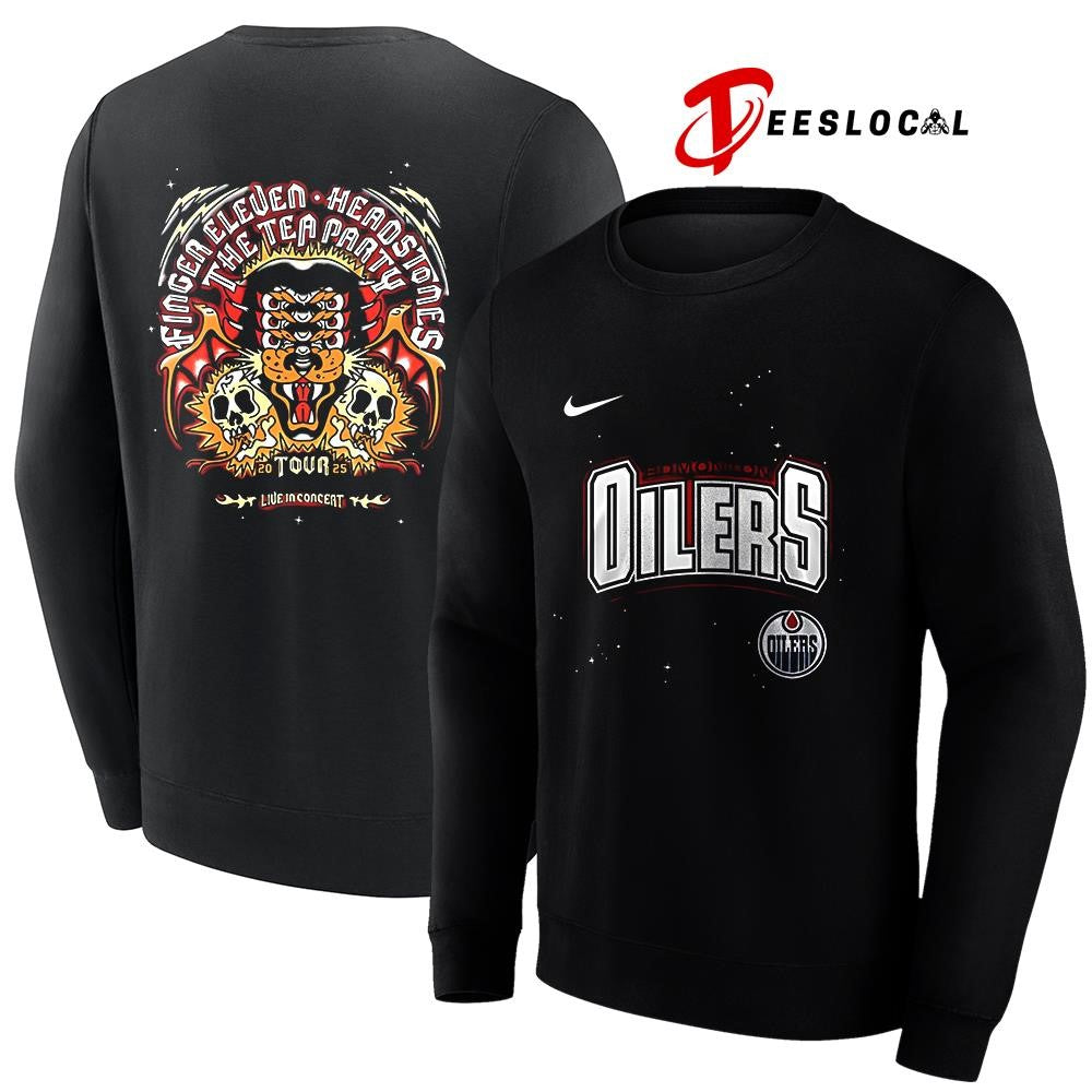 Edmonton Oilers Iconic Co Headlining Finger Eleven Headstones The Tea Party tour graphic shirt