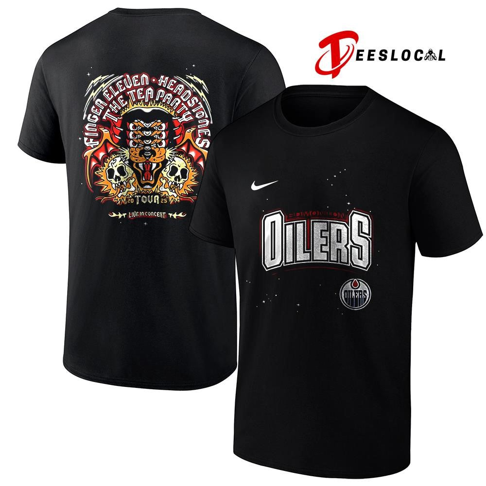 Edmonton Oilers Iconic Co Headlining Finger Eleven Headstones The Tea Party tour graphic shirt