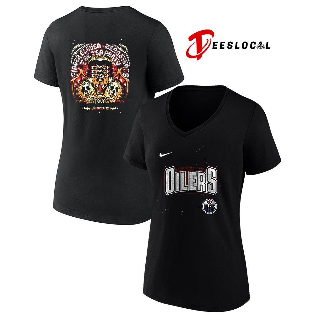 Edmonton Oilers Iconic Co Headlining Finger Eleven Headstones The Tea Party tour graphic shirt