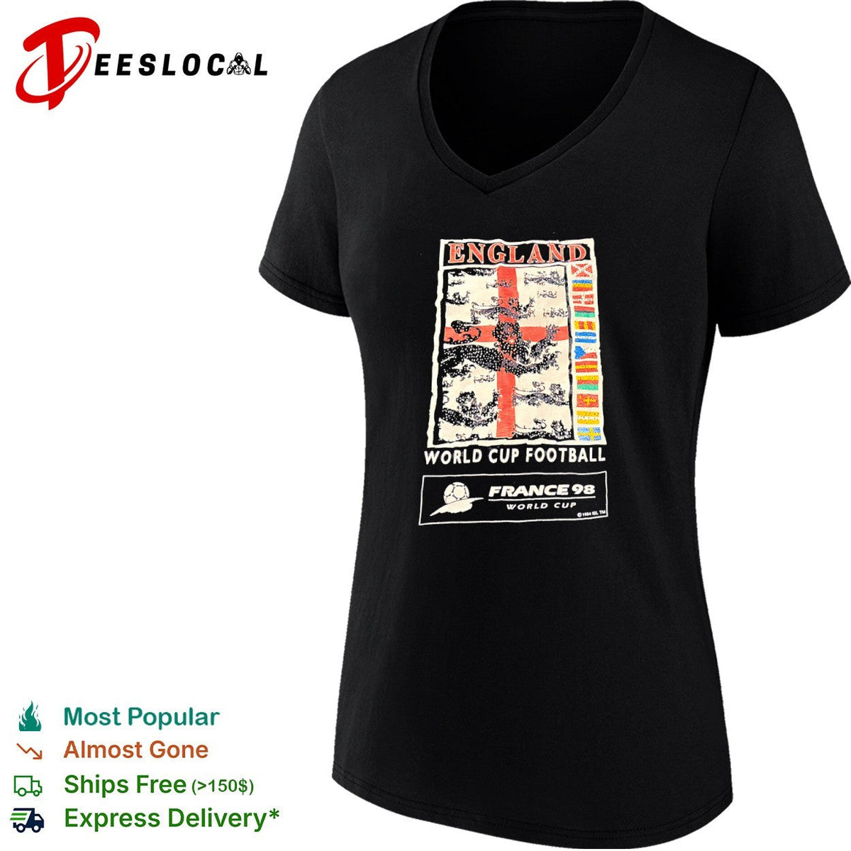 England World Cup Football France 98 World Cup 1994 ISL TM graphic football shirt Unisex