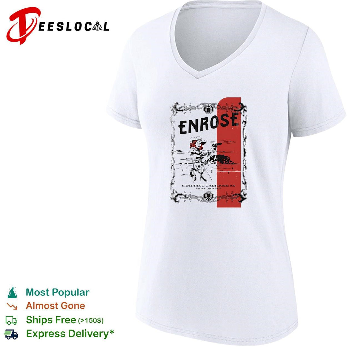 Enrose Starring Gabi Rose as Sax Mami Western Desert Cowboy Theme graphic shirt Unisex