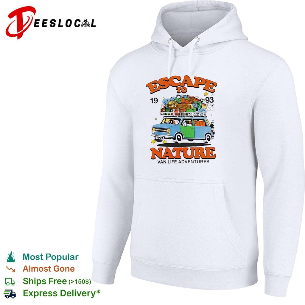 Escape to nature 1993 van life adventures blue van travel pack luggage print shirt Unisex