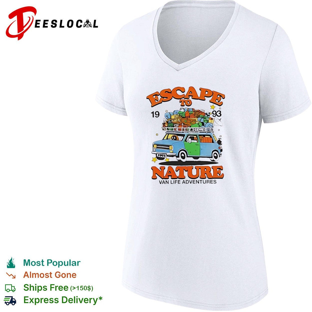 Escape to nature 1993 van life adventures blue van travel pack luggage print shirt Unisex