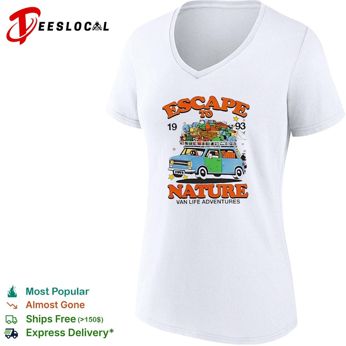 Escape to nature 1993 van life adventures blue van travel pack luggage print shirt Unisex