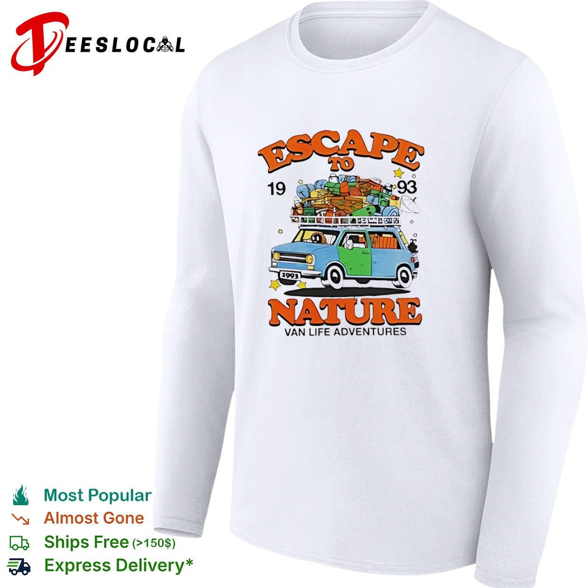 Escape to nature 1993 van life adventures blue van travel pack luggage print shirt Unisex