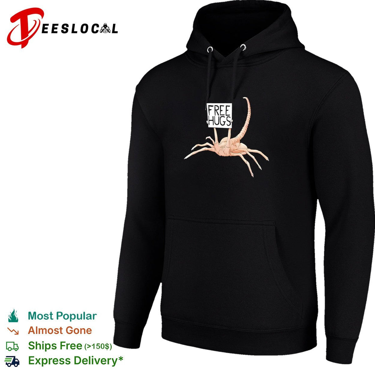 Facehugger holding Free Hugs sign shirt Unisex