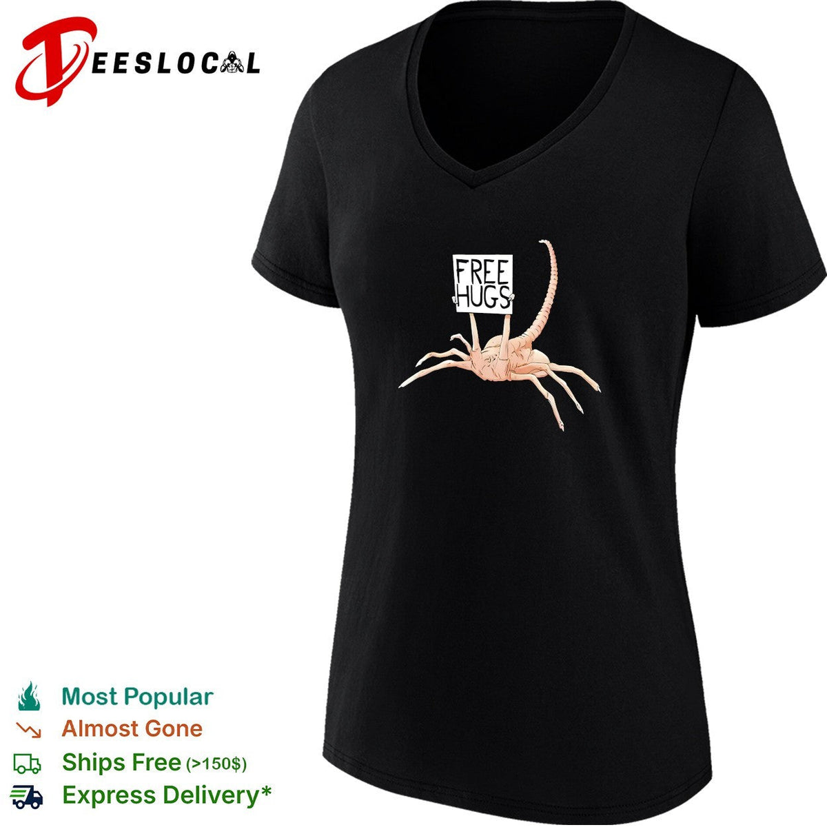 Facehugger holding Free Hugs sign shirt Unisex