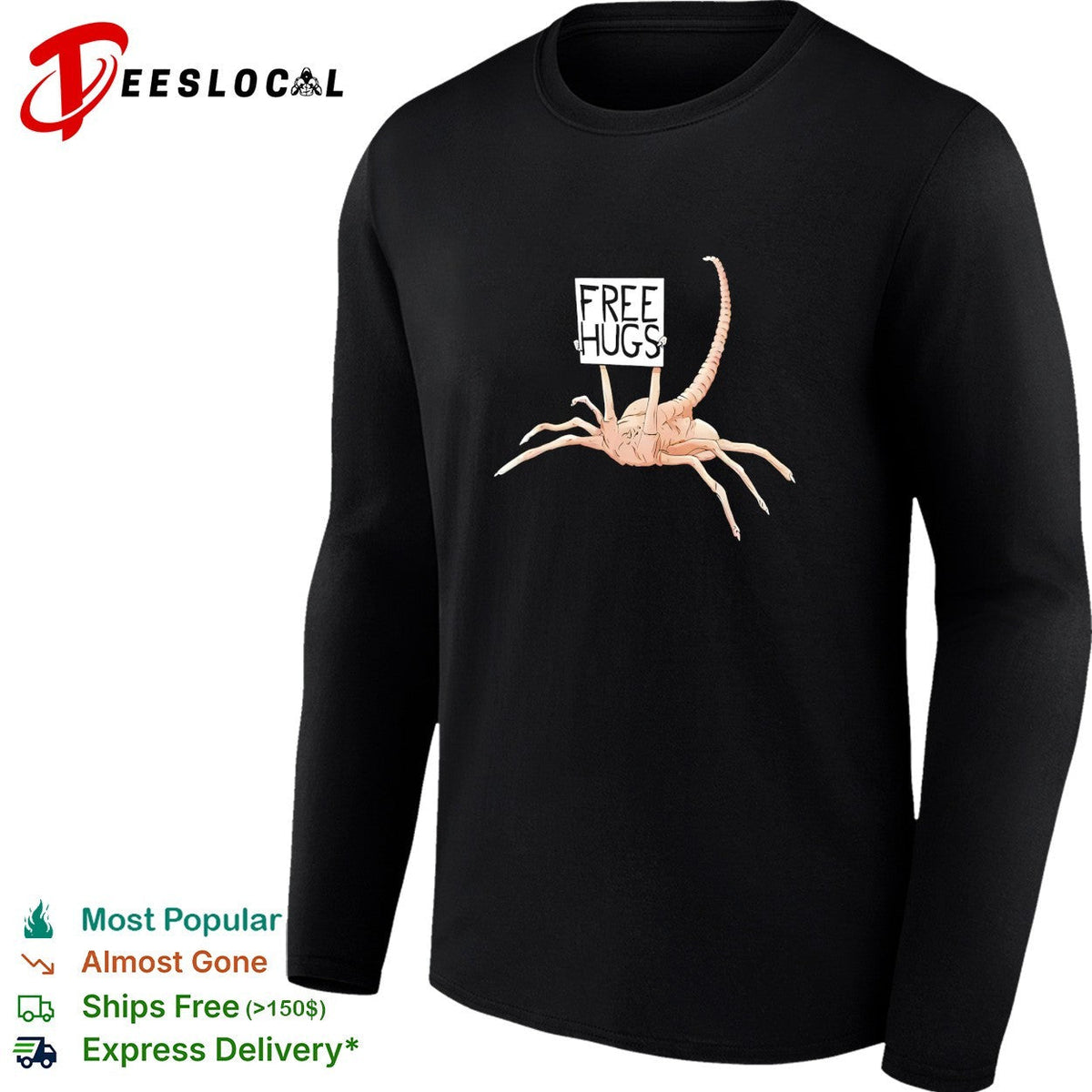 Facehugger holding Free Hugs sign shirt Unisex