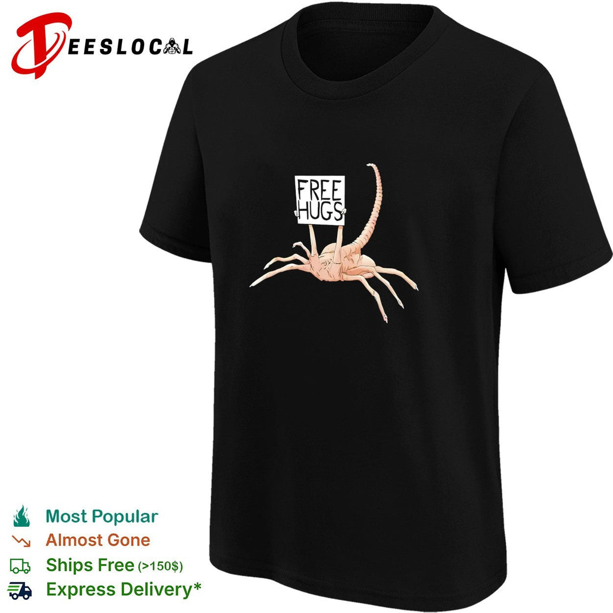 Facehugger holding Free Hugs sign shirt Unisex