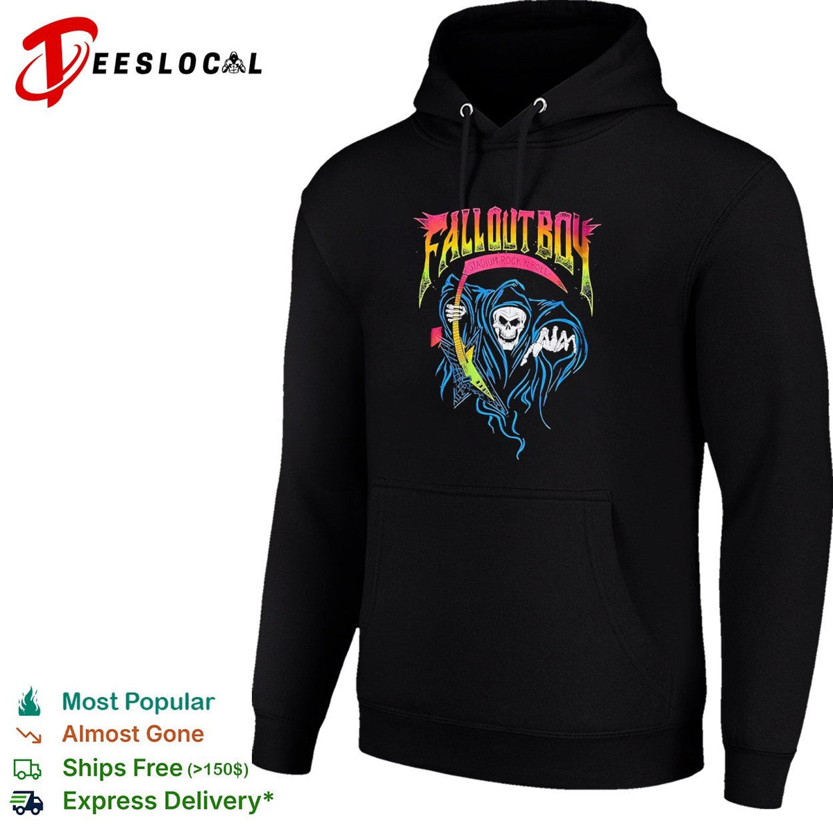 Fall Out Boy Stadium Rock n Roll Grim Reaper Electric Guitar Music Band shirt Unisex