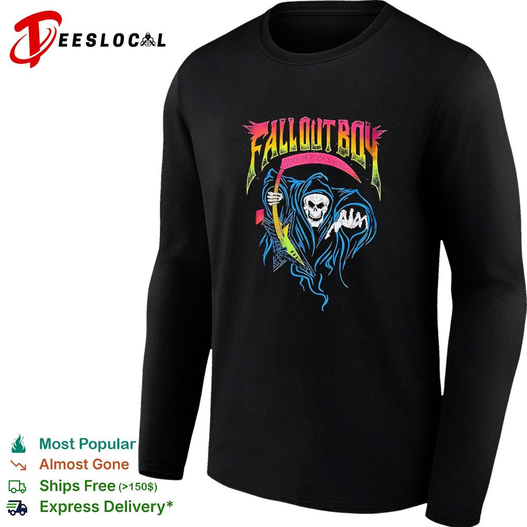 Fall Out Boy Stadium Rock n Roll Grim Reaper Electric Guitar Music Band shirt Unisex