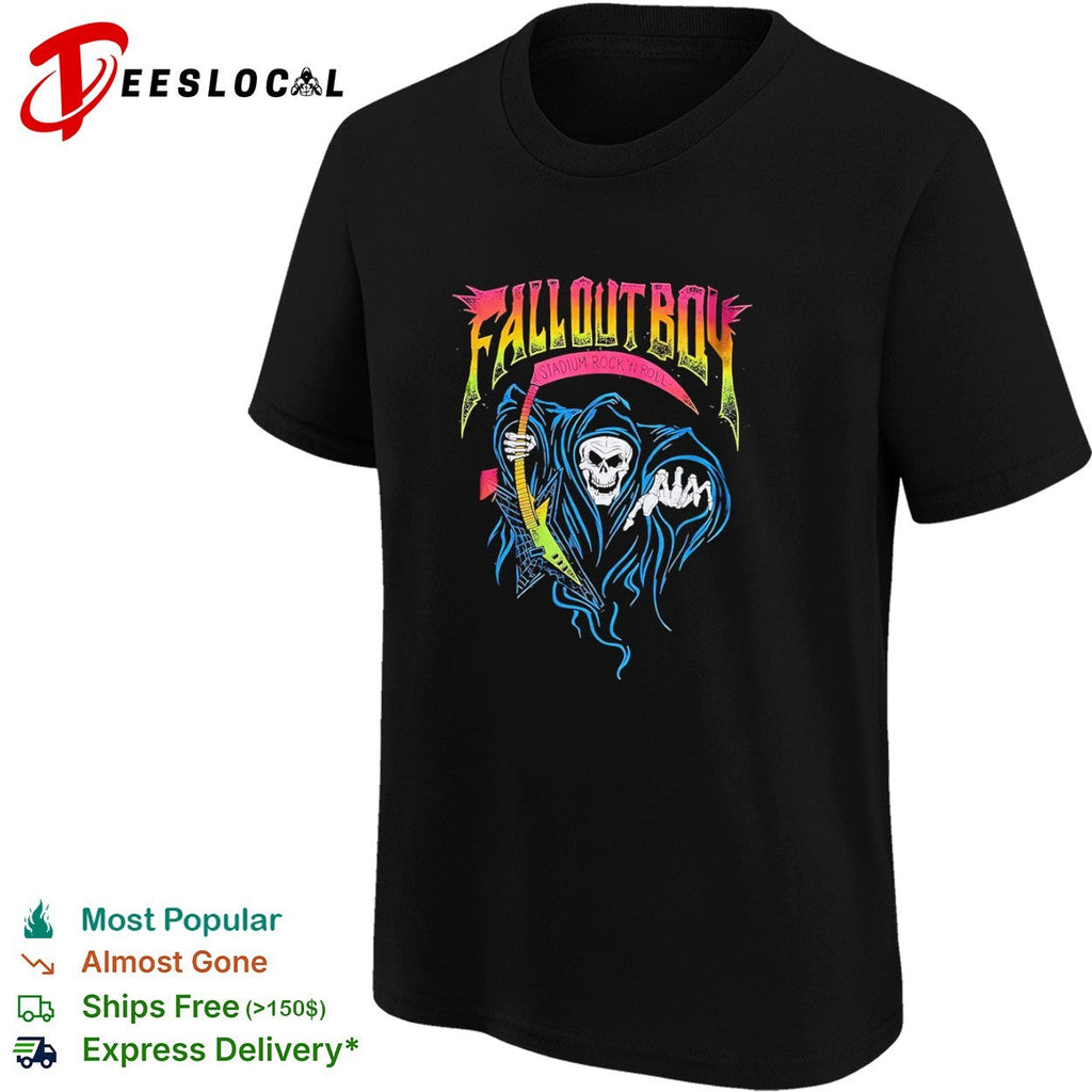 Fall Out Boy Stadium Rock n Roll Grim Reaper Electric Guitar Music Band shirt Unisex