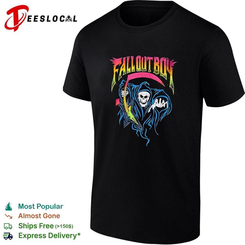Fall Out Boy Stadium Rock n Roll Grim Reaper Electric Guitar Music Band shirt Unisex