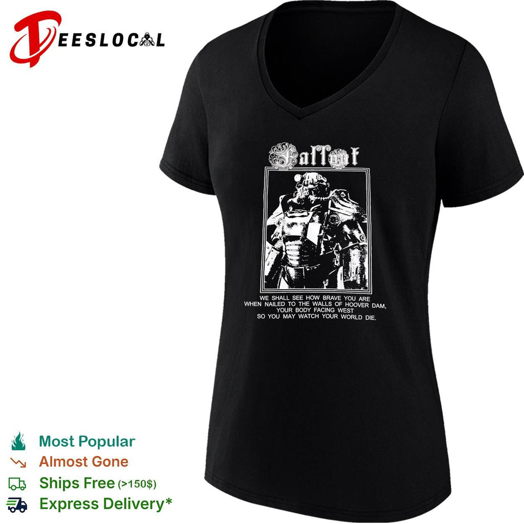 Fallout video game Brotherhood of Steel power armor Hoover Dam quote shirt Unisex
