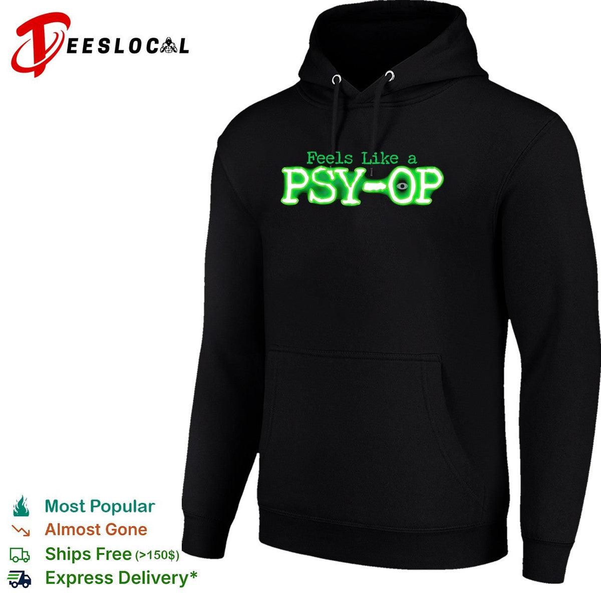 Feels like a psyop bold green glowing neon style lettering graphic shirt design Unisex