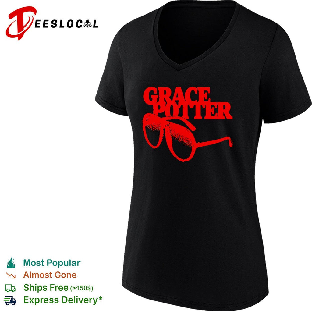 Female vocalist aviator sunglasses bold distressed typography concert shirt Unisex