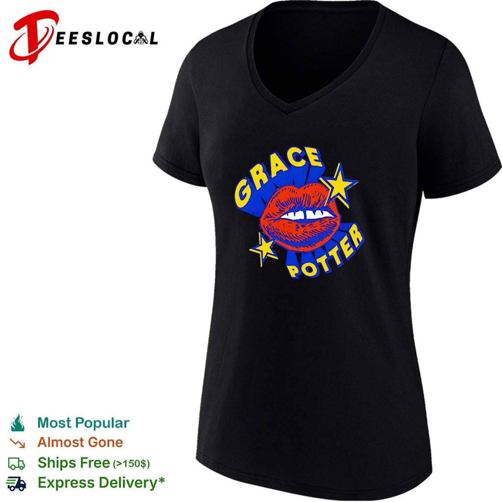 Female vocalist bold lips stars retro pop art logo concert shirt Unisex