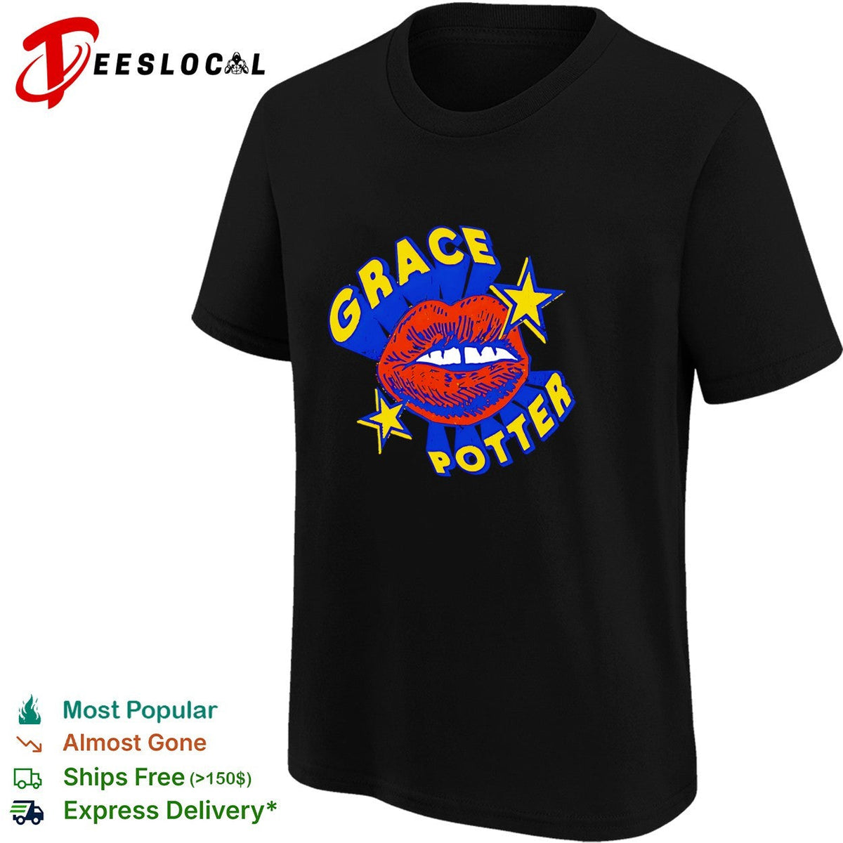 Female vocalist bold lips stars retro pop art logo concert shirt Unisex