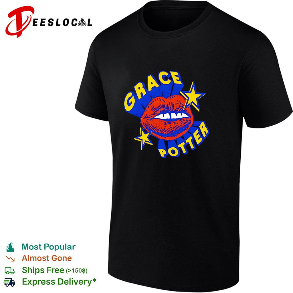 Female vocalist bold lips stars retro pop art logo concert shirt Unisex