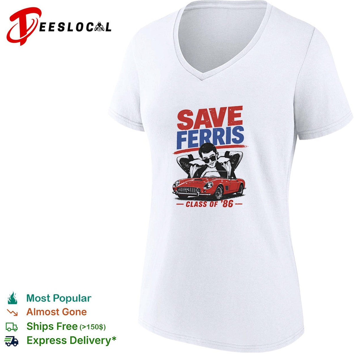 Ferris Bueller leaning on red car save Ferris class of 86 shirt Unisex