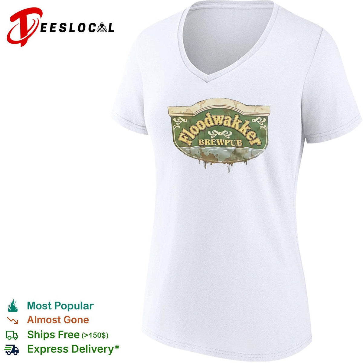 Floodwakker Brewpub Logo with Beer and Water Splatter shirt Unisex